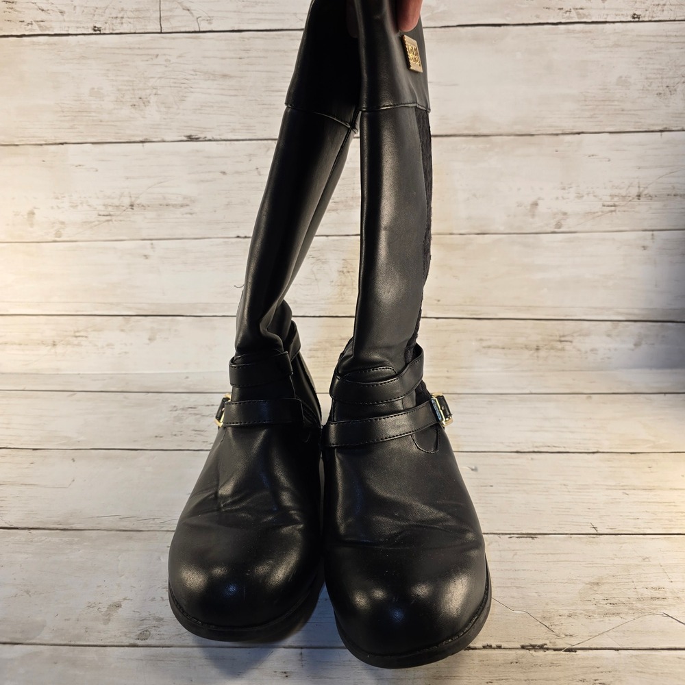 Michael Michael Kors Dhalia Black Quilted Riding Boots Gold Buckle Size 5 US